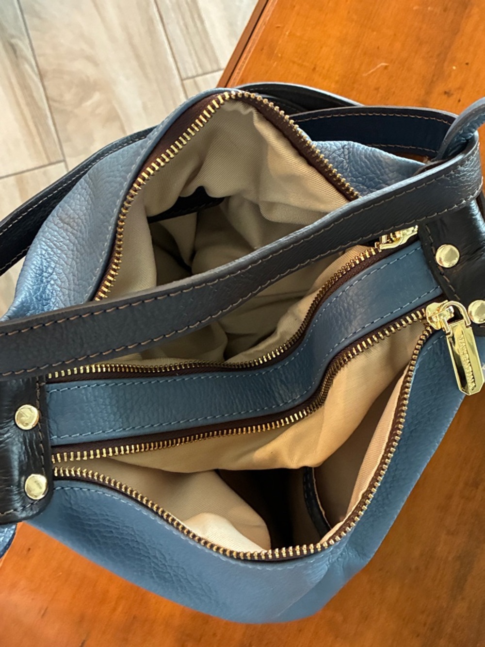 Valentina Blue and Dark Brown Leather Backpack - Picture 10 of 16